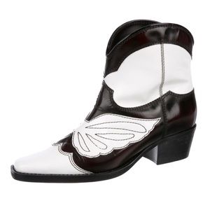 Ganni white and black leather ankle boot
